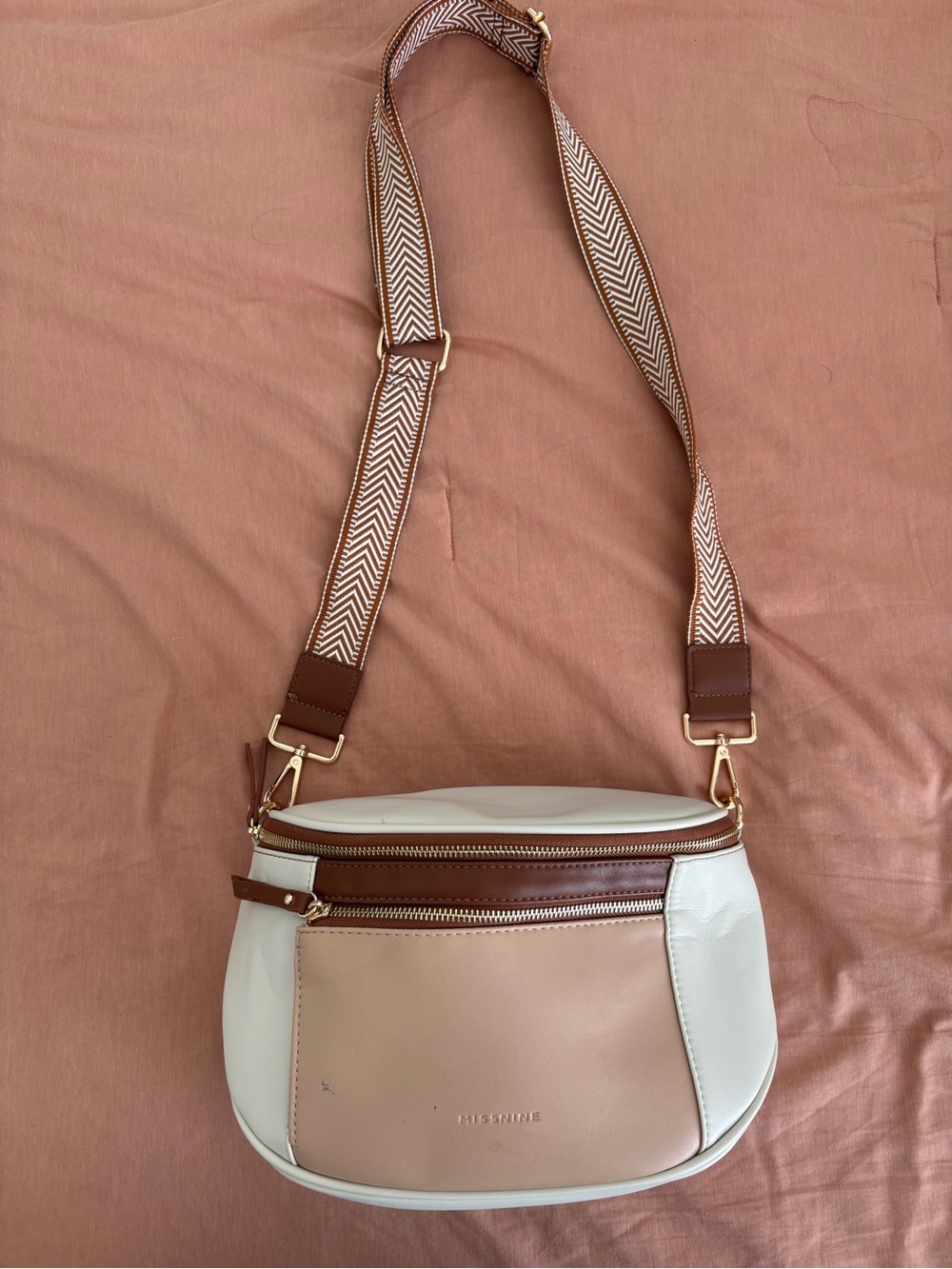 Large Missnine Crossbody Bag with Brown Strap